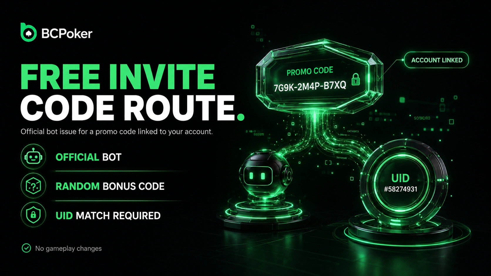 Invite codes from the BC Poker bot connect by UID