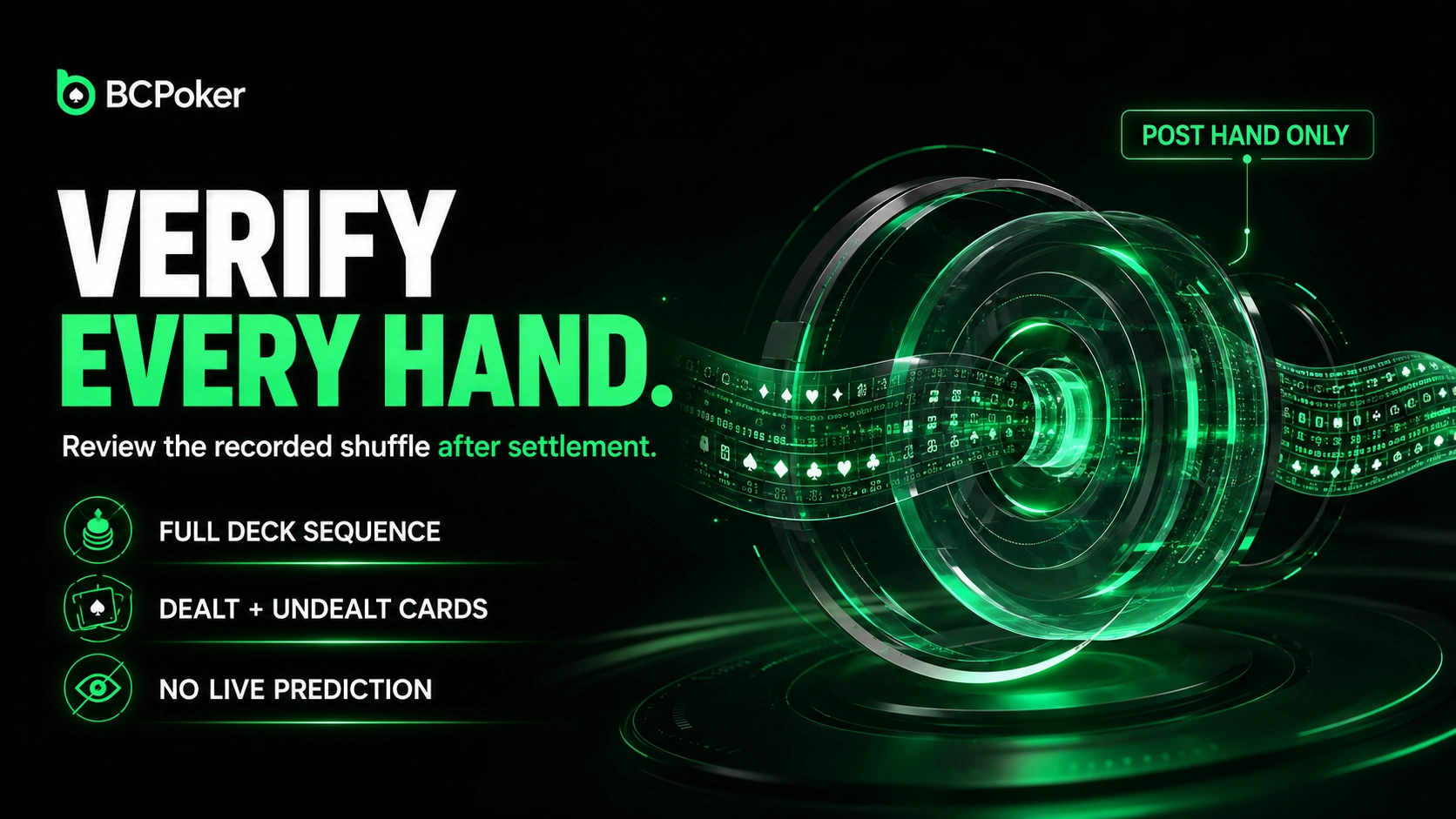 Every settled hand can be verified through BC Poker